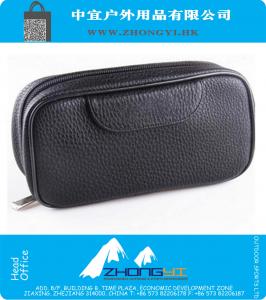 Portable Leather Lychee Zwarte Pipe Case Pouch zak voor 2 Pijpen Sabotage Cleaner Gereedschap Case