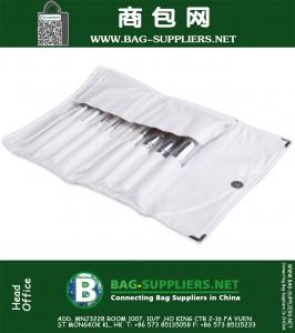 Cosméticos profesionales del sistema de cepillo con el Kit de herramientas plegable de la caja blanca del rollo bolsa de la 10Pcs diferentes pinceles Pieces