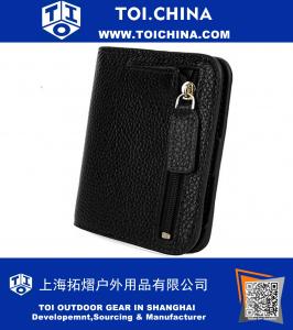 RFID Bloqueio pequeno Compact Bi-fold carteira de bolso de couro