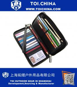 RFID bloqueio carteira de couro genuíno Zip Cerca de embreagem bolsa grande de viagem