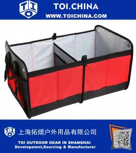 Red Lightweight Foldable Multi Compartment Fabric Car Truck Van SUV Storage Basket, Trunk Organizer