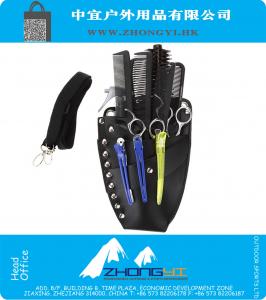 Salon Black Leather Rivet Clips Combs Scissor Barber Bag Hairdressing Hair Styling Tool Storage Holster Pouch Toolkit