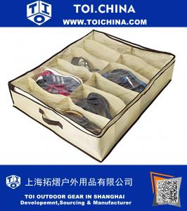 Organizador de sapatos para crianças e adultos (12 pares) - Sapatos Underbed Closet solução de armazenamento - Feito de materiais respiráveis ​​com frontal com zíper de fechamento