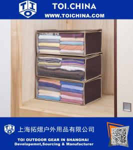 Storage Bamboo Charcoal Fiber Clothing Organizer Bags Brown, 3 Piece Set