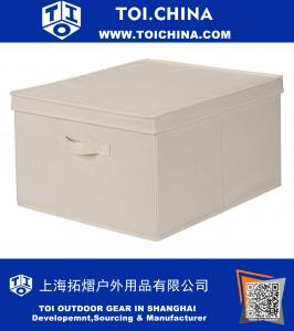 Storage Box with Lid and Handle- Natural Beige Canvas