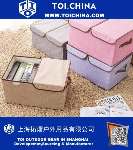 Storage Boxes with Lids, DIY Collapsible Dustproof Clothing Organizer baskets with Dual Handles Divided 2 compartments