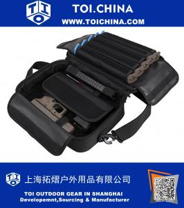 Tactical Handgun Revolver Case Bag Holds 2 Pistols with 10 Single Double Stack Magazine Pockets and Carry Handle