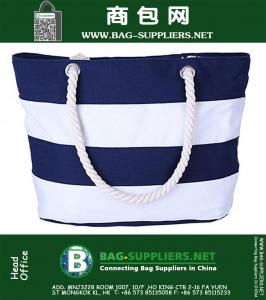 Women Beach Tote Canvas Shoulder Bag Strip Anchor Summer Handbag Top Handle Bag Straw Beach Bag