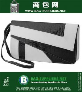 Women Mosaic Imitated Leather Clutch Bag Black Handbag Purse Pouch