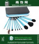 Maquillaje 11pcs azul profesional de los cepillos kit de cosméticos Set con cuero de la PU Tool Kit cosmético caso de la bolsa