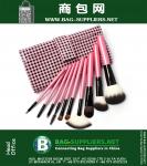 plaid pink pu cosmetic bag makeup tools