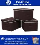 3 Large Foldable Storage Box with Lid Basket Bin Container Dark Brown